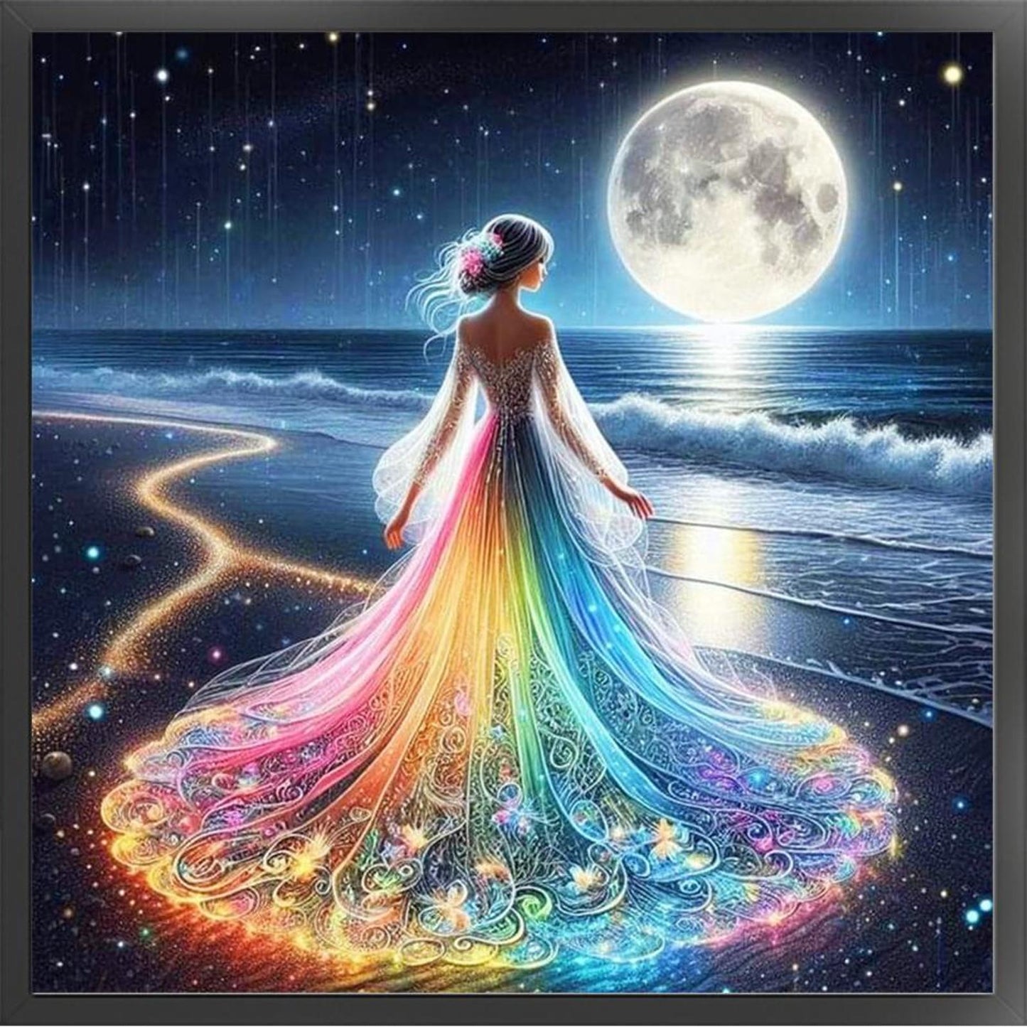 Girls Glowing By Seaside - Full 18CT Counted Cross Stitch 35x35CM - Huacan