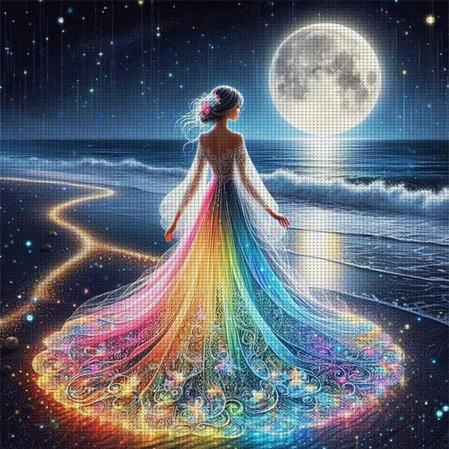 Girls Glowing By Seaside - Full 18CT Counted Cross Stitch 35x35CM - Huacan
