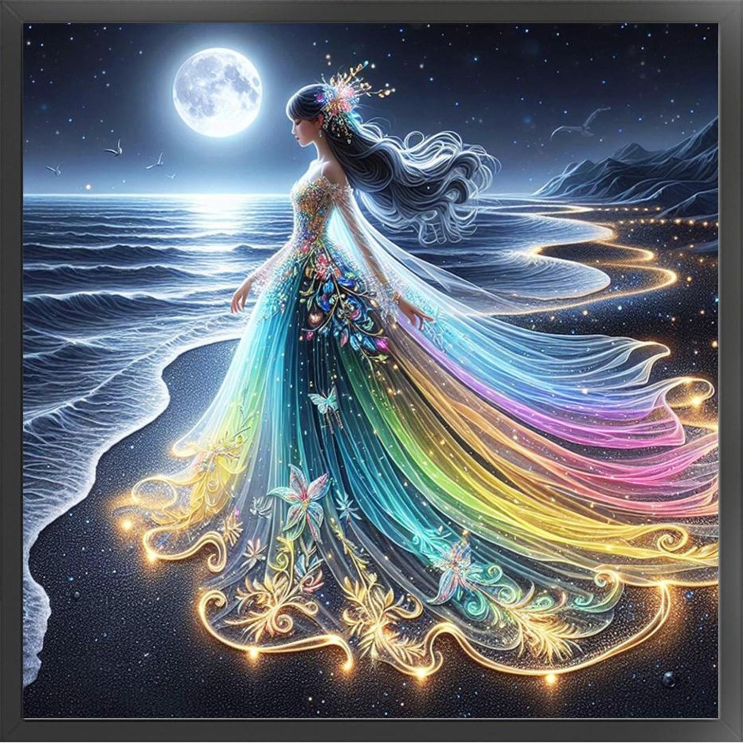 Girls Glowing By Seaside - Full 18CT Counted Cross Stitch 35x35CM - Huacan