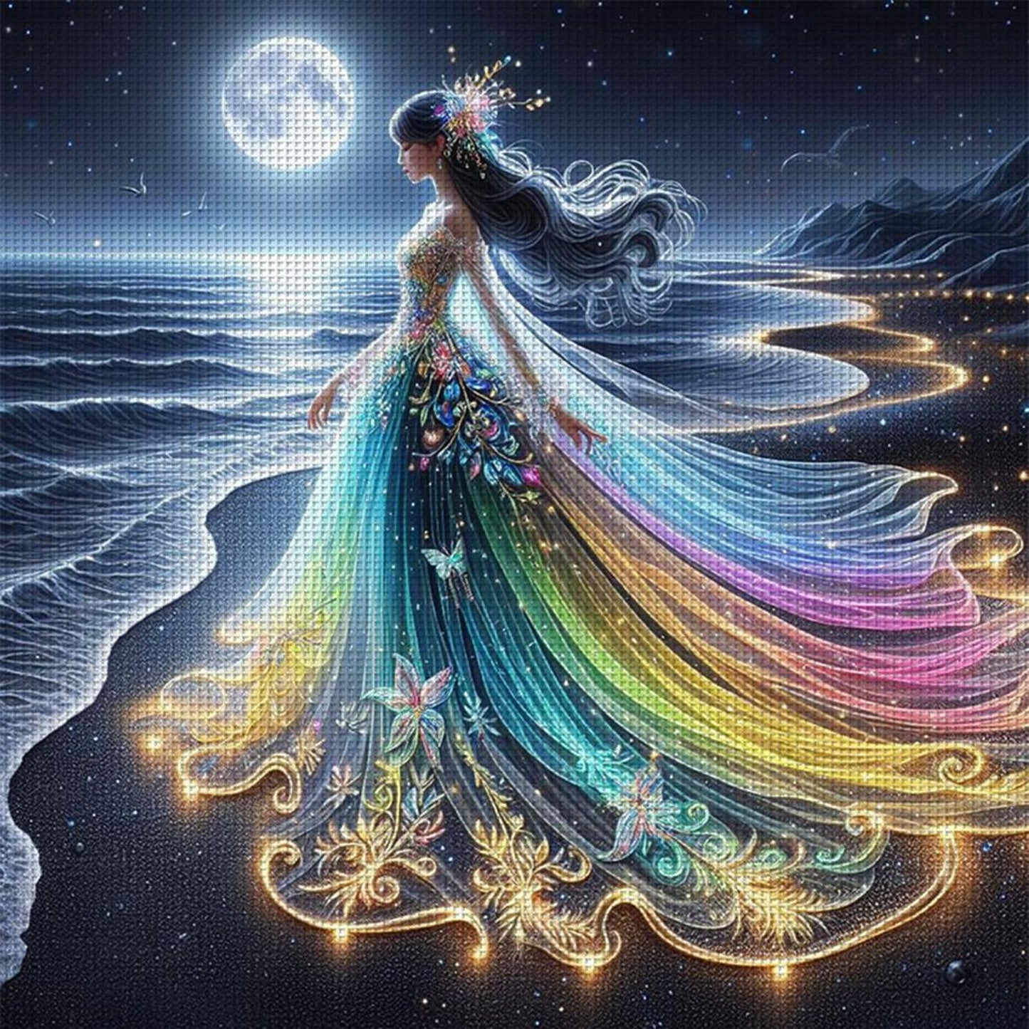Girls Glowing By Seaside - Full 18CT Counted Cross Stitch 35x35CM - Huacan