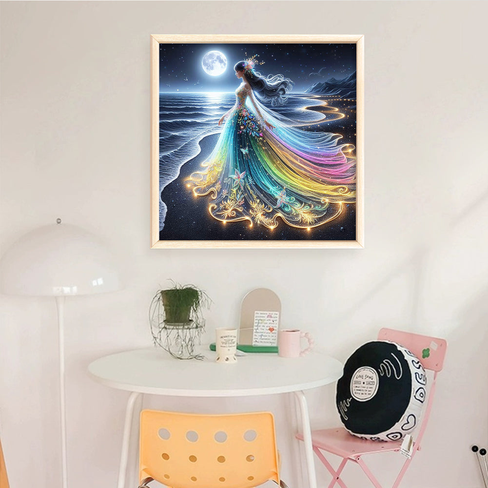 Girls Glowing By Seaside - Full 18CT Counted Cross Stitch 35x35CM - Huacan
