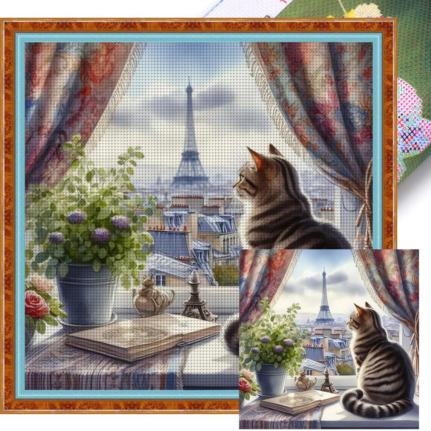 Cat By Window - Full 11CT Stamped Cross Stitch 40x40CM - Yishu