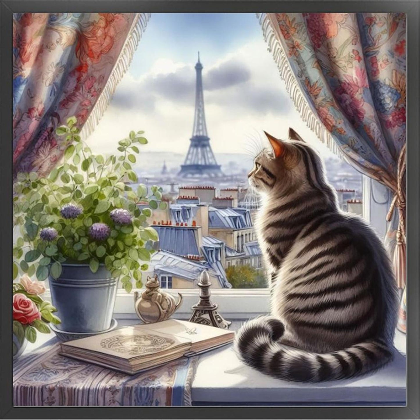 Cat By Window - Full 11CT Stamped Cross Stitch 40x40CM - Yishu