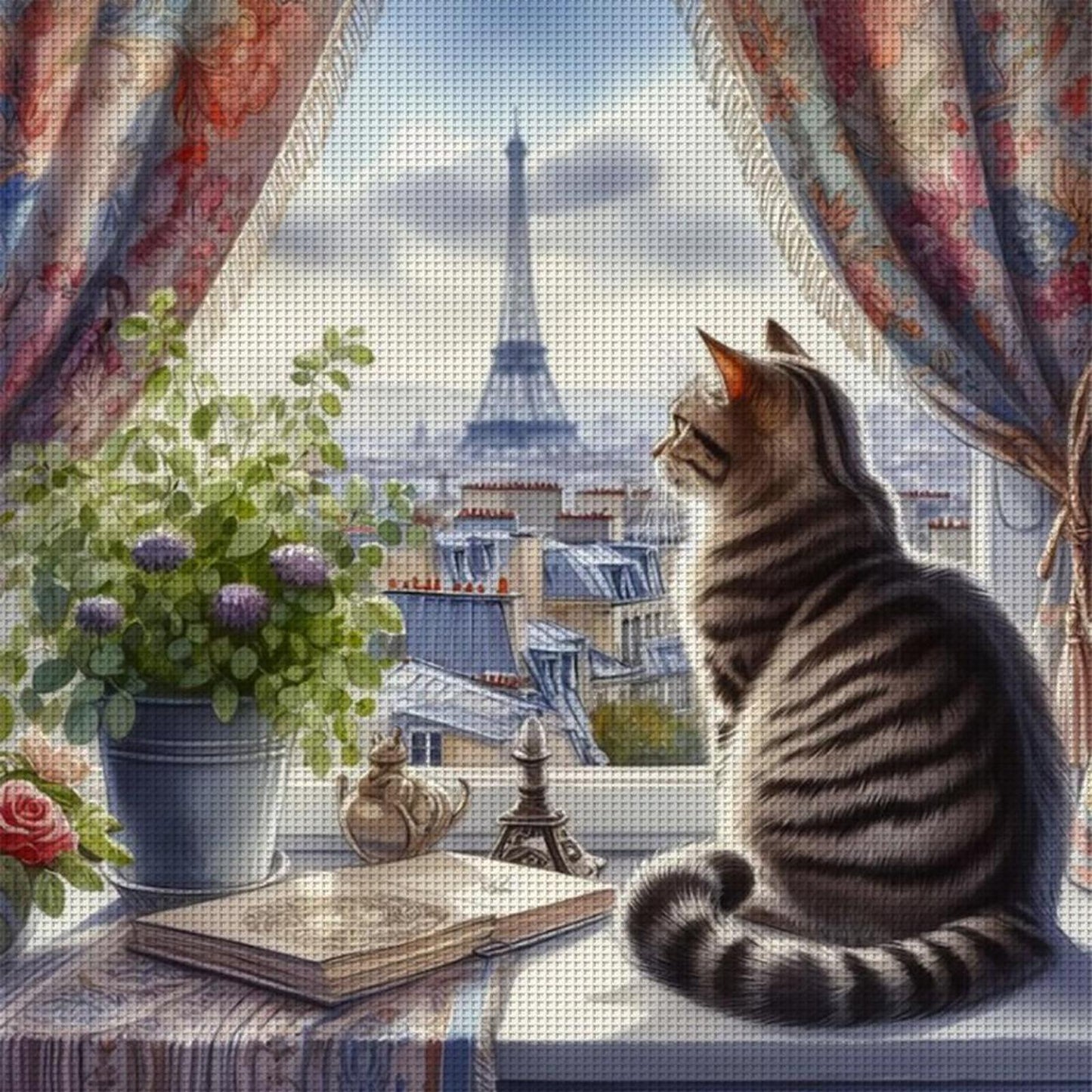 Cat By Window - Full 11CT Stamped Cross Stitch 40x40CM - Yishu