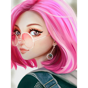 Pink-Haired Girl 30*40CM(Canvas) Full Round Drill Diamond Painting