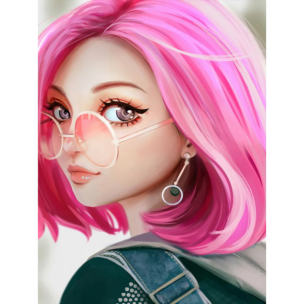 Pink-Haired Girl 30*40CM(Canvas) Full Round Drill Diamond Painting