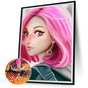 Pink-Haired Girl 30*40CM(Canvas) Full Round Drill Diamond Painting
