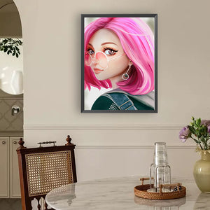 Pink-Haired Girl 30*40CM(Canvas) Full Round Drill Diamond Painting