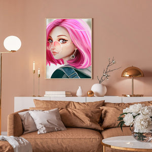 Pink-Haired Girl 30*40CM(Canvas) Full Round Drill Diamond Painting