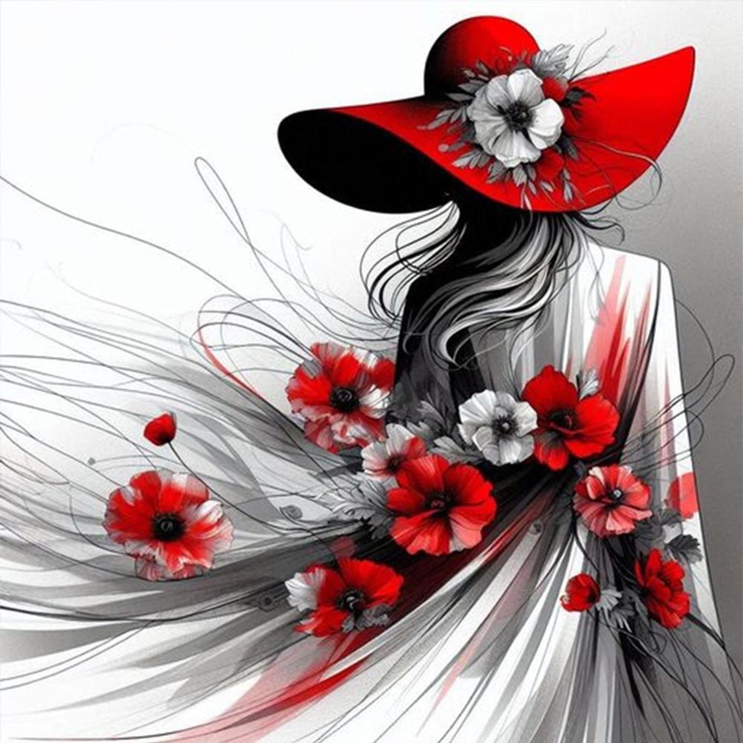 Lady With Red Hat - Full 11CT Stamped Cross Stitch 40x40CM - Huacan
