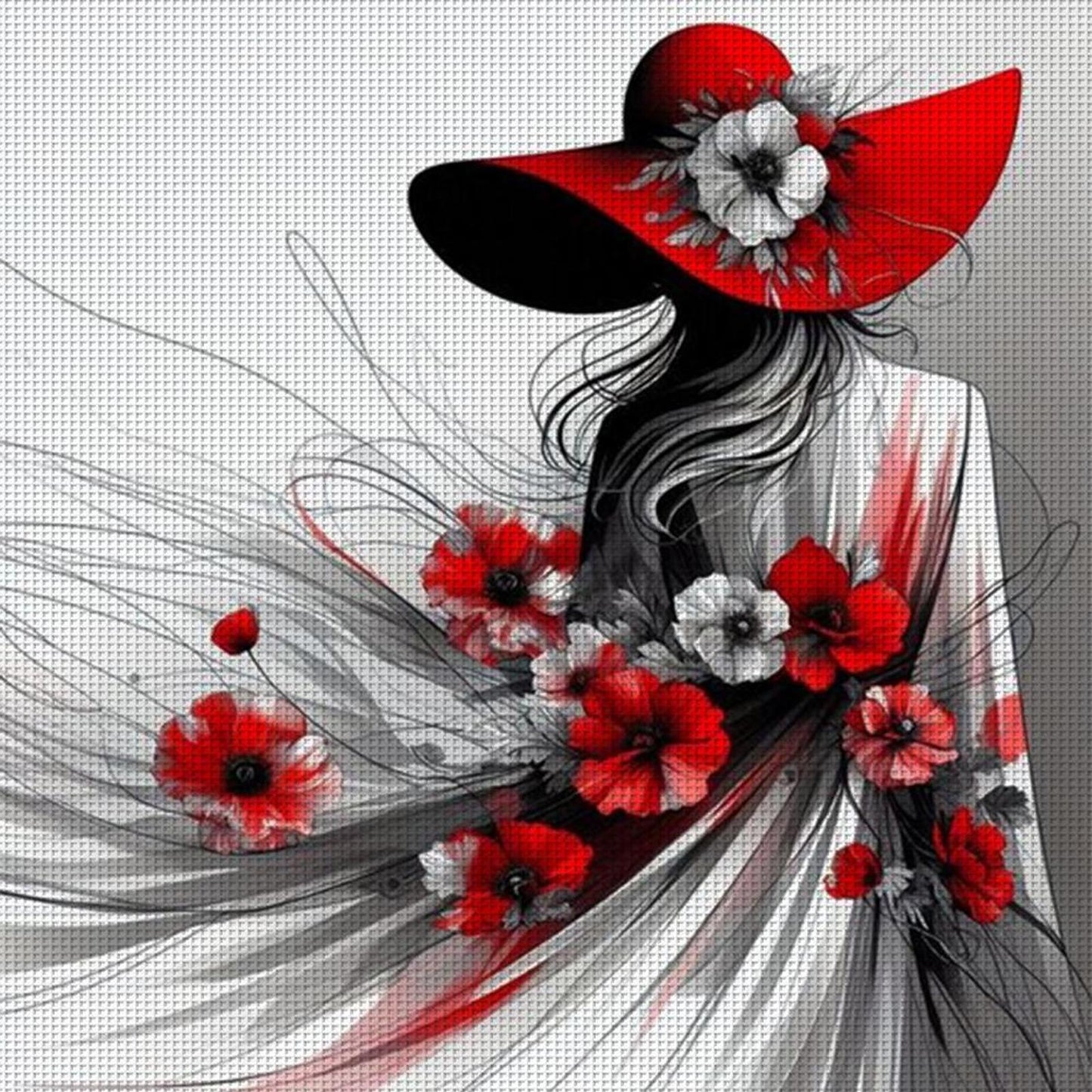 Lady With Red Hat - Full 11CT Stamped Cross Stitch 40x40CM - Huacan
