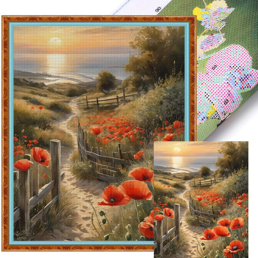 Poppy Path - Full 11CT Stamped Cross Stitch 40x50CM - Huacan