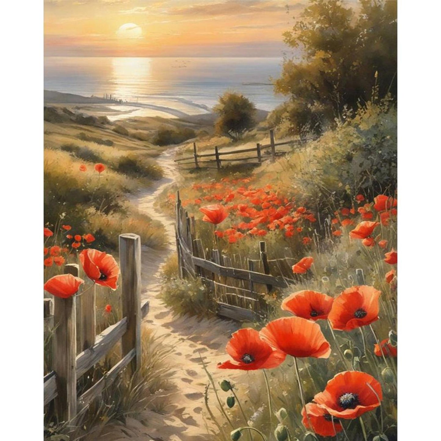 Poppy Path - Full 11CT Stamped Cross Stitch 40x50CM - Huacan