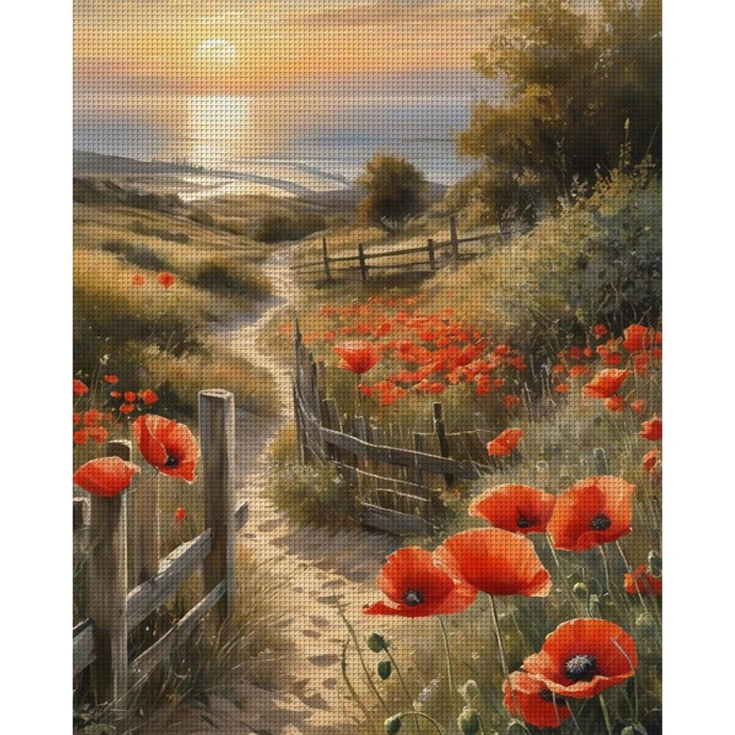 Poppy Path - Full 11CT Stamped Cross Stitch 40x50CM - Huacan