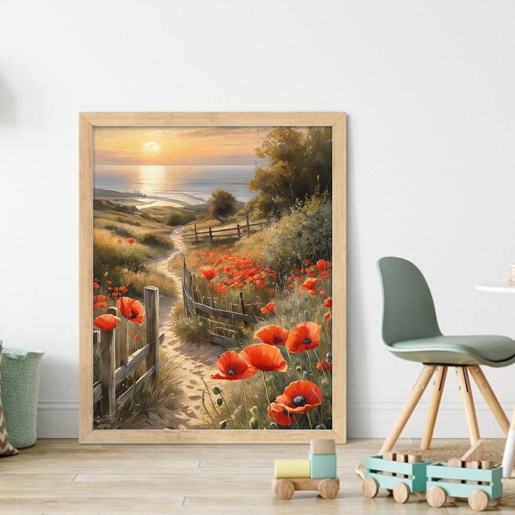Poppy Path - Full 11CT Stamped Cross Stitch 40x50CM - Huacan
