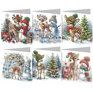 Christmas 6PCS DIY Snowman Diamond Art Greeting Cards Congratulations Cards & Gifts