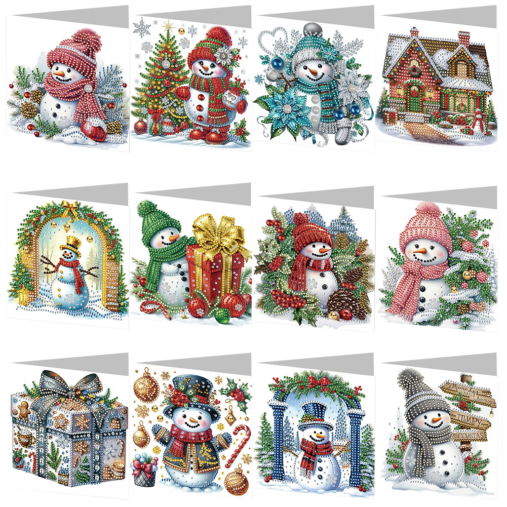Christmas 12PCS DIY Snowman Diamond Art Greeting Cards Congratulations Cards & Gifts