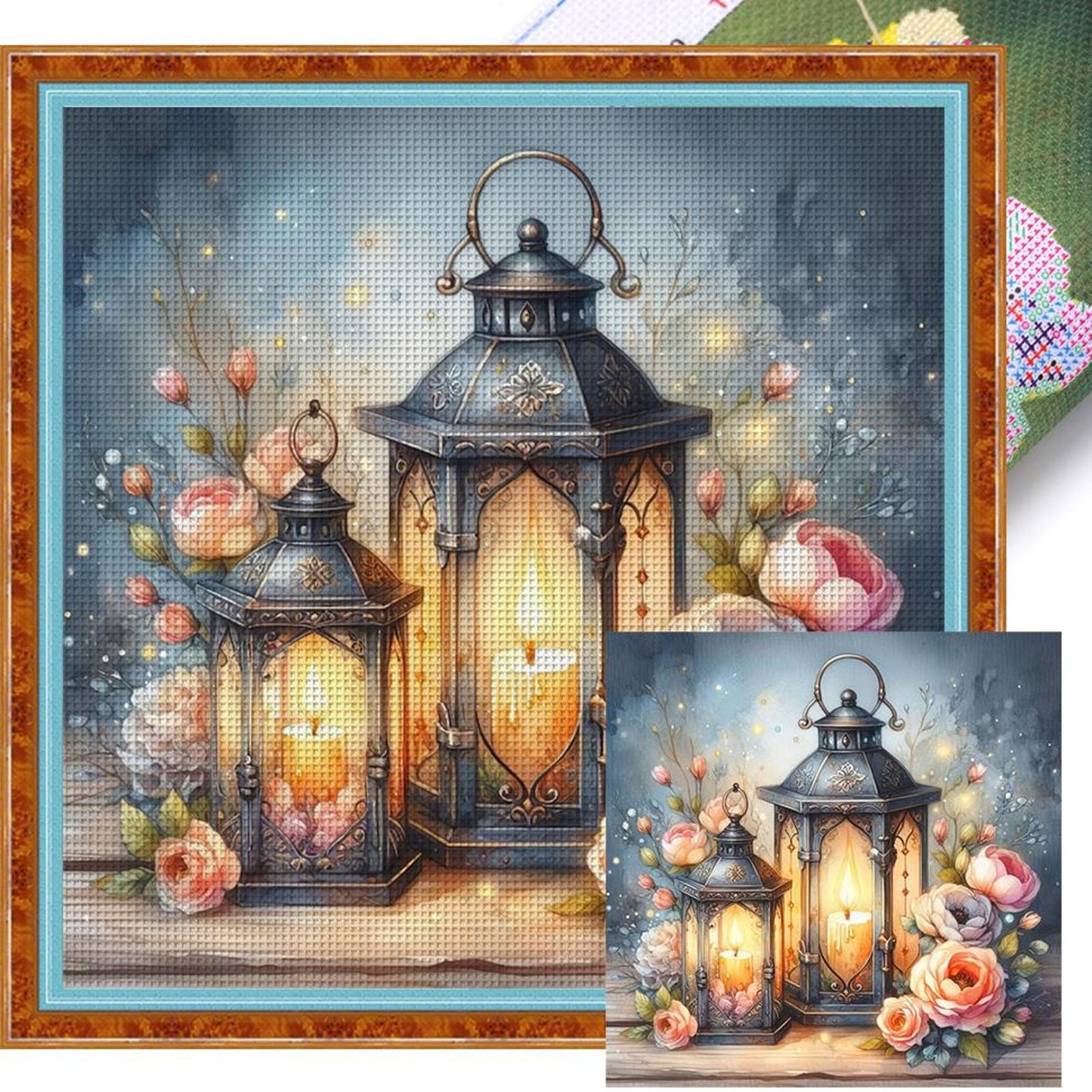 Flower And Lantern - Full 11CT Stamped Cross Stitch 40x40CM - Band