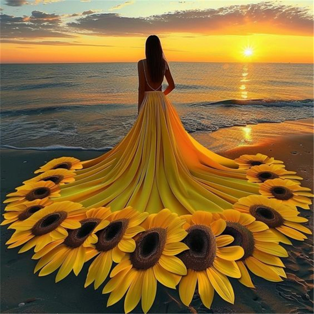 Sunflower Skirt Girl 40*40CM(Canvas) Full Round Drill Diamond Painting
