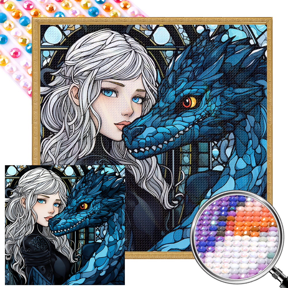 Girl And Dragon 40*40CM(Picture) Full Round Drill Diamond Painting