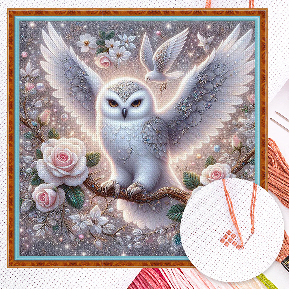 Owl On Flower Branch - Full 11CT Counted Cross Stitch 40x40CM - Yishu