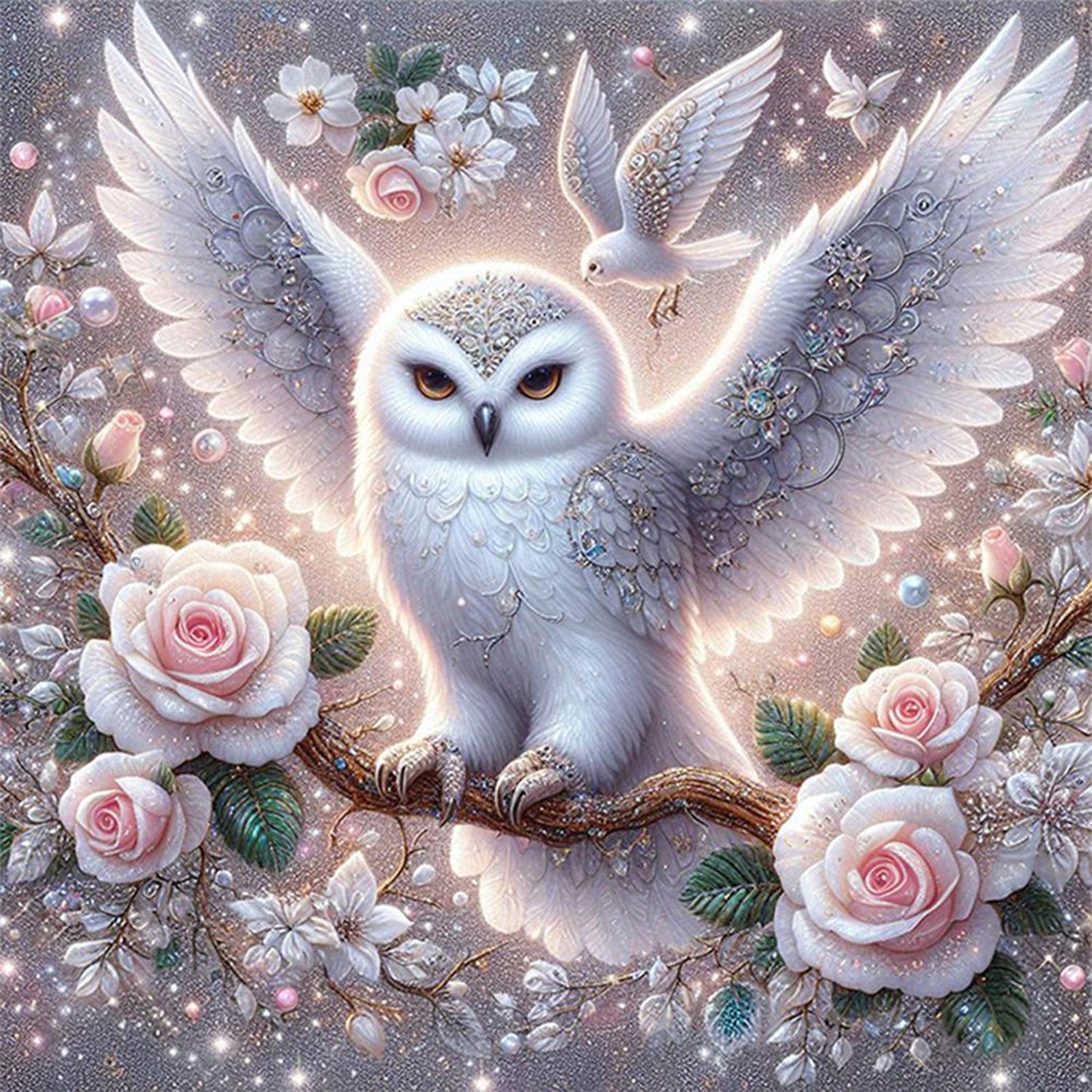 Owl On Flower Branch - Full 11CT Counted Cross Stitch 40x40CM - Yishu
