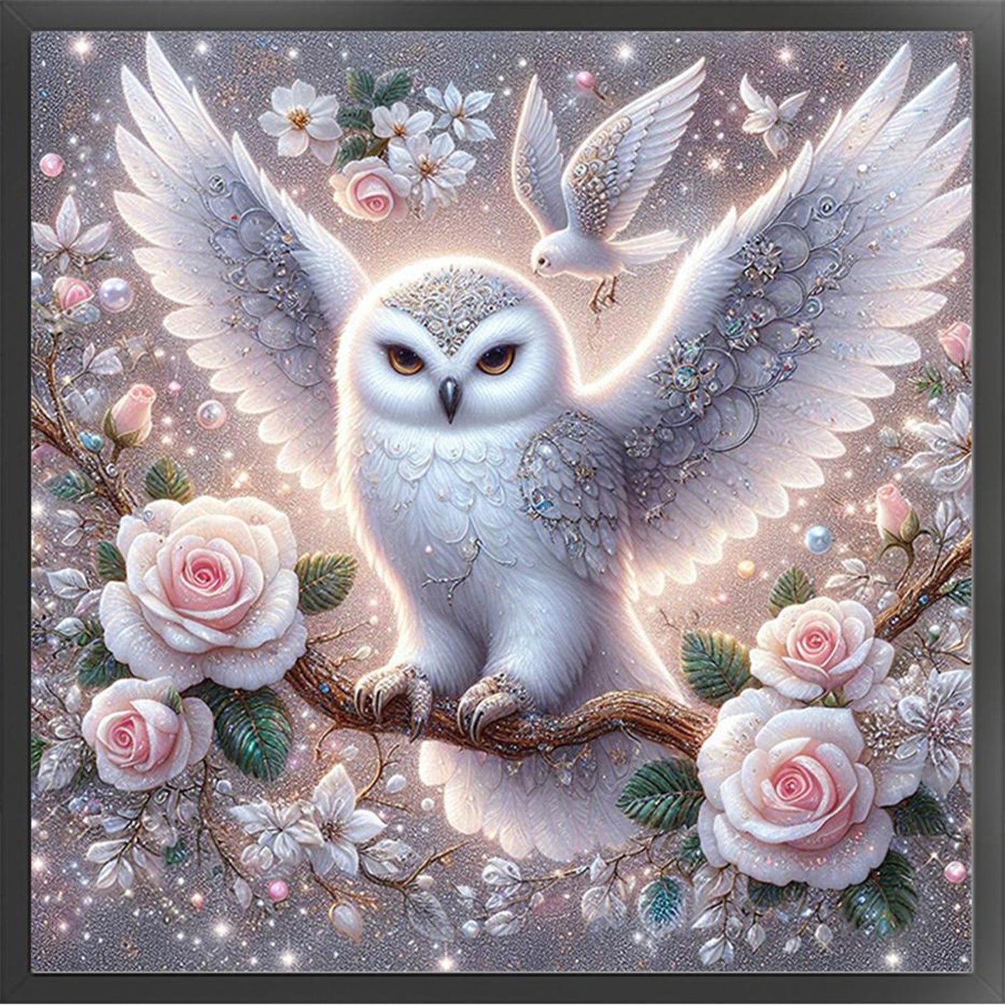 Owl On Flower Branch - Full 11CT Counted Cross Stitch 40x40CM - Yishu