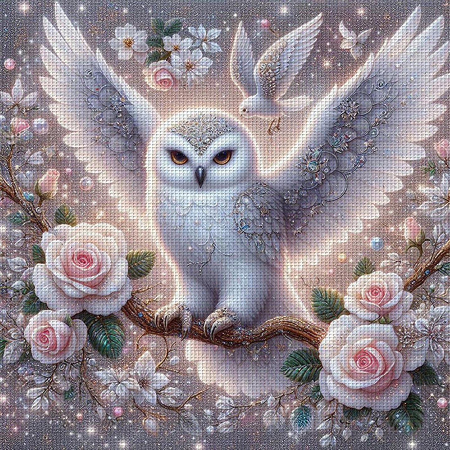 Owl On Flower Branch - Full 11CT Counted Cross Stitch 40x40CM - Yishu