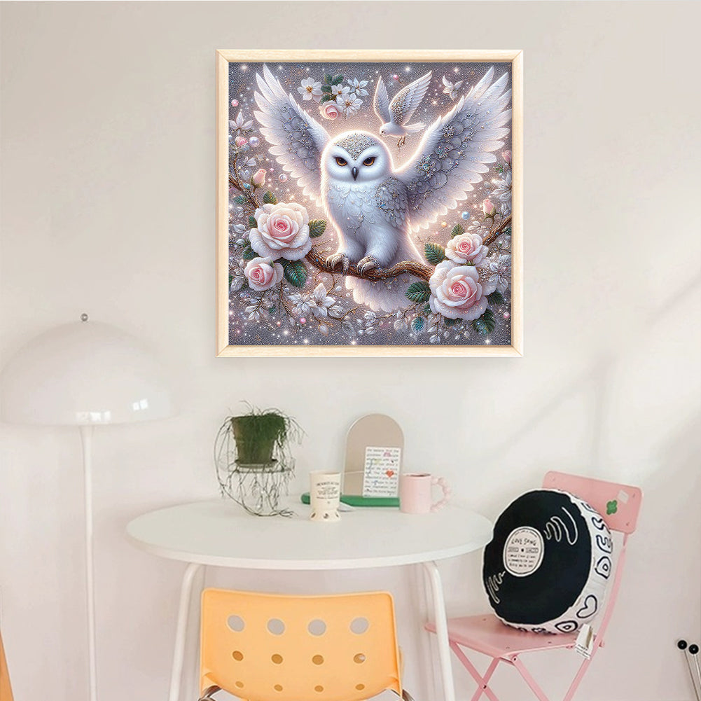 Owl On Flower Branch - Full 11CT Counted Cross Stitch 40x40CM - Yishu