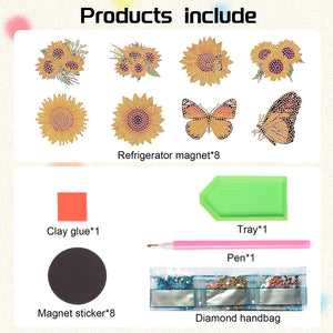 8pcs DIY Sunflower Diamond Art Fridge Magnet Kit Diamond Painting Magnets
