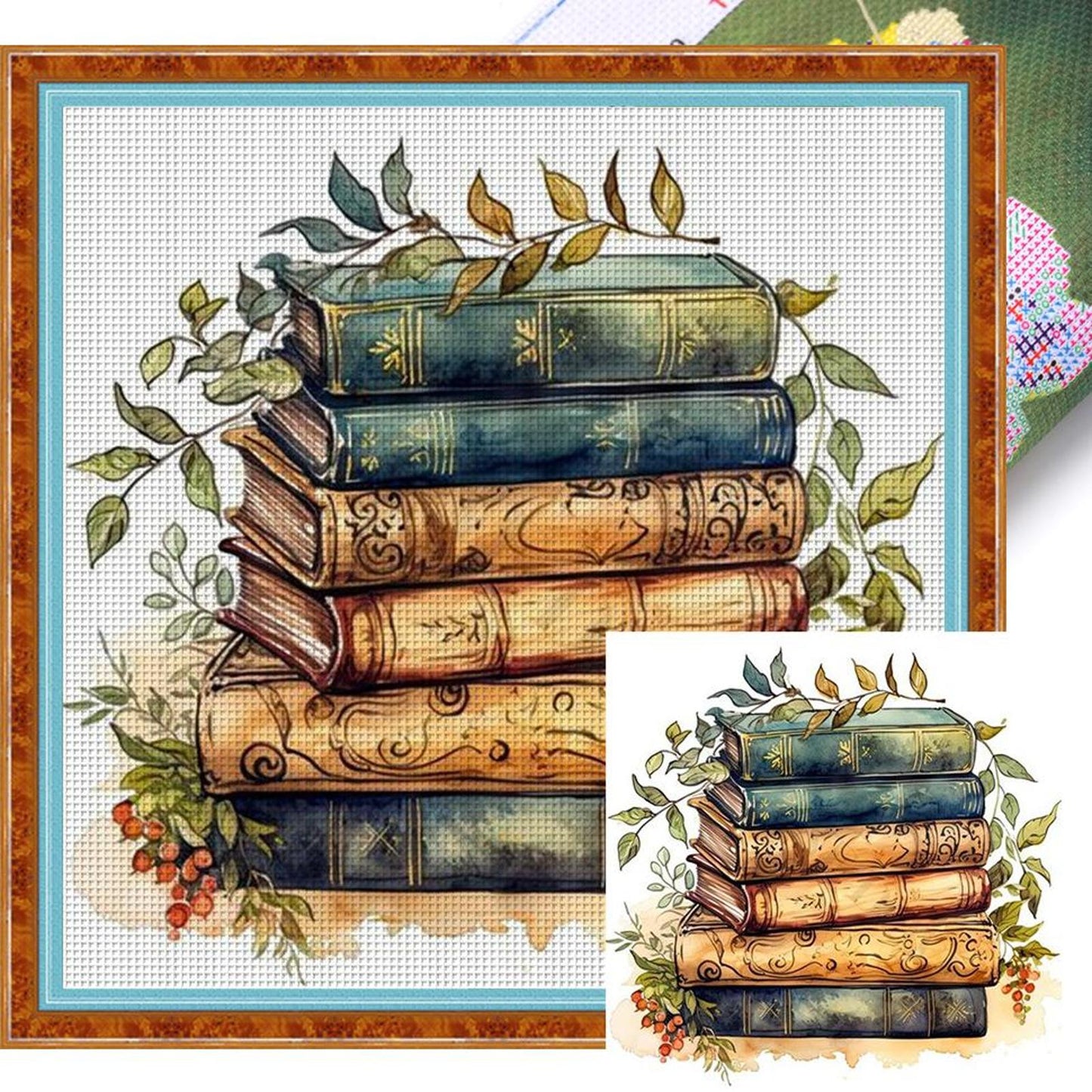 Stack Of Flower Books - Full 11CT Stamped Cross Stitch 40x40CM - Yishu