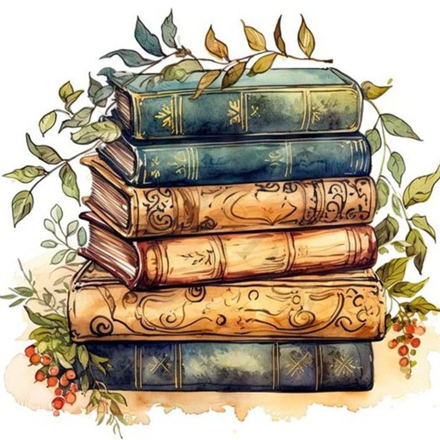 Stack Of Flower Books - Full 11CT Stamped Cross Stitch 40x40CM - Yishu