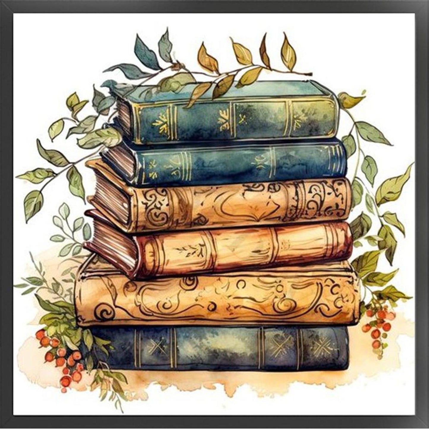 Stack Of Flower Books - Full 11CT Stamped Cross Stitch 40x40CM - Yishu