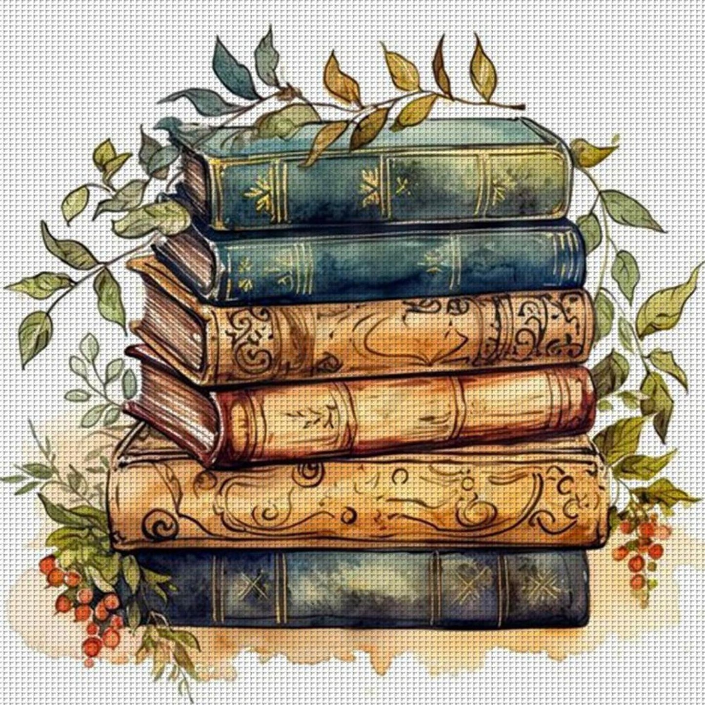 Stack Of Flower Books - Full 11CT Stamped Cross Stitch 40x40CM - Yishu