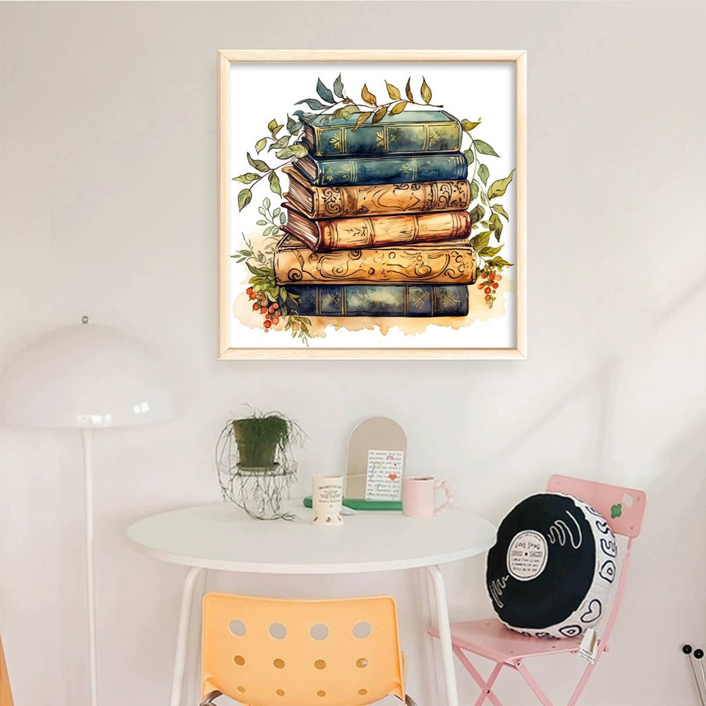 Stack Of Flower Books - Full 11CT Stamped Cross Stitch 40x40CM - Yishu