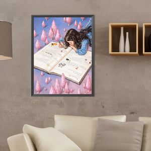 Cartoon Girl Reading 30*40CM(Canvas) Full Round Drill Diamond Painting