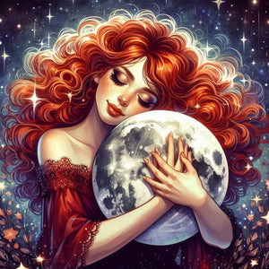 Fantasy Starry Sky Red-Haired Girl 40*40CM(Canvas) Full Round Drill Diamond Painting