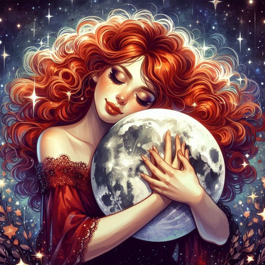 Fantasy Starry Sky Red-Haired Girl 40*40CM(Canvas) Full Round Drill Diamond Painting