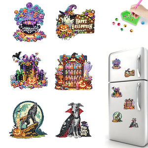 6Pcs Halloween Elements Print DIY Acrylic DIY Diamond Painting Magnets Kit