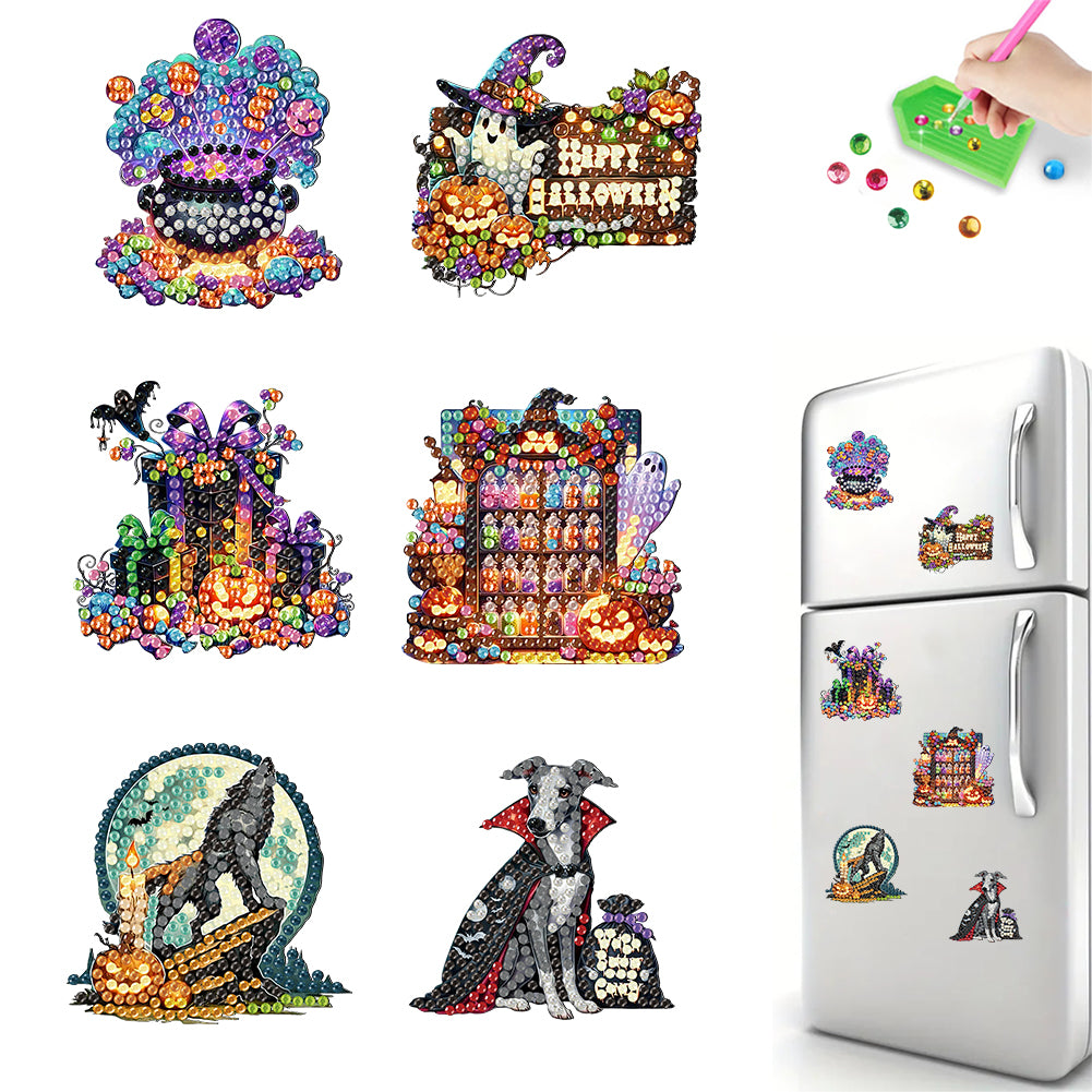 6Pcs Halloween Elements Print DIY Acrylic DIY Diamond Painting Magnets Kit