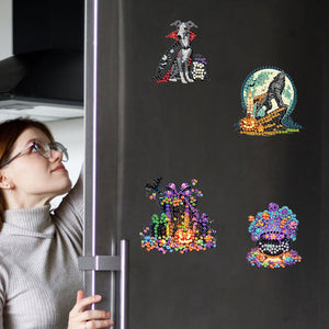 6Pcs Halloween Elements Print DIY Acrylic DIY Diamond Painting Magnets Kit