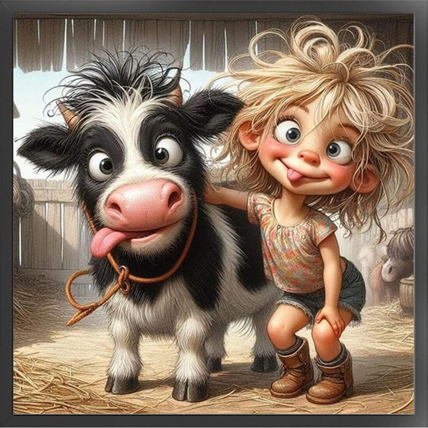 Girl And Cow - Full 11CT Stamped Cross Stitch 40x40CM - Yishu