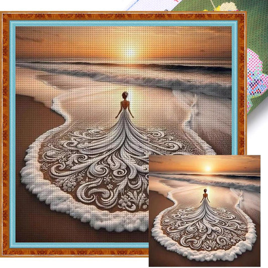Beach Girl - Full 11CT Stamped Cross Stitch 45x45CM - Yishu