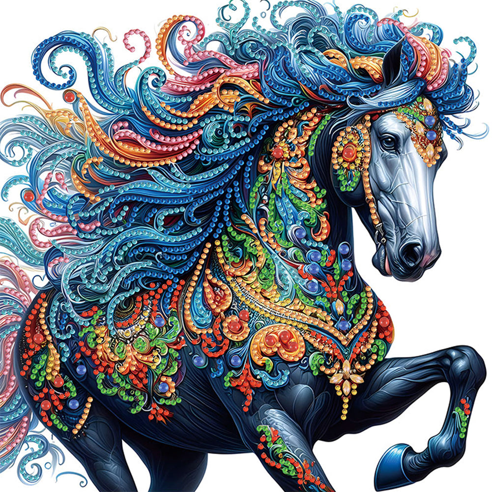 Colorful Mandala Horse 30*30CM(Canvas) Partial Special Shaped Drill Diamond Painting