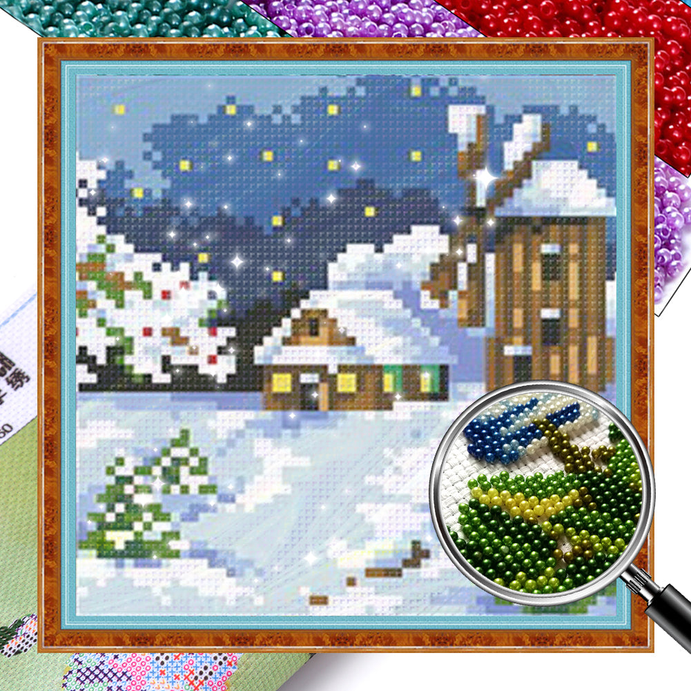 Four Seasons Scenery - Winter - Full  9CT Stamped Cross Stitch - Bead Embroidery 17x17CM/6.69x6.69in