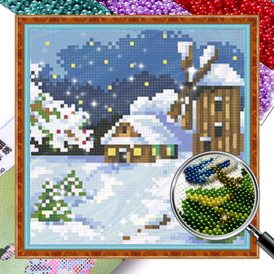 Four Seasons Scenery - Winter - Full  9CT Stamped Cross Stitch - Bead Embroidery 17x17CM/6.69x6.69in
