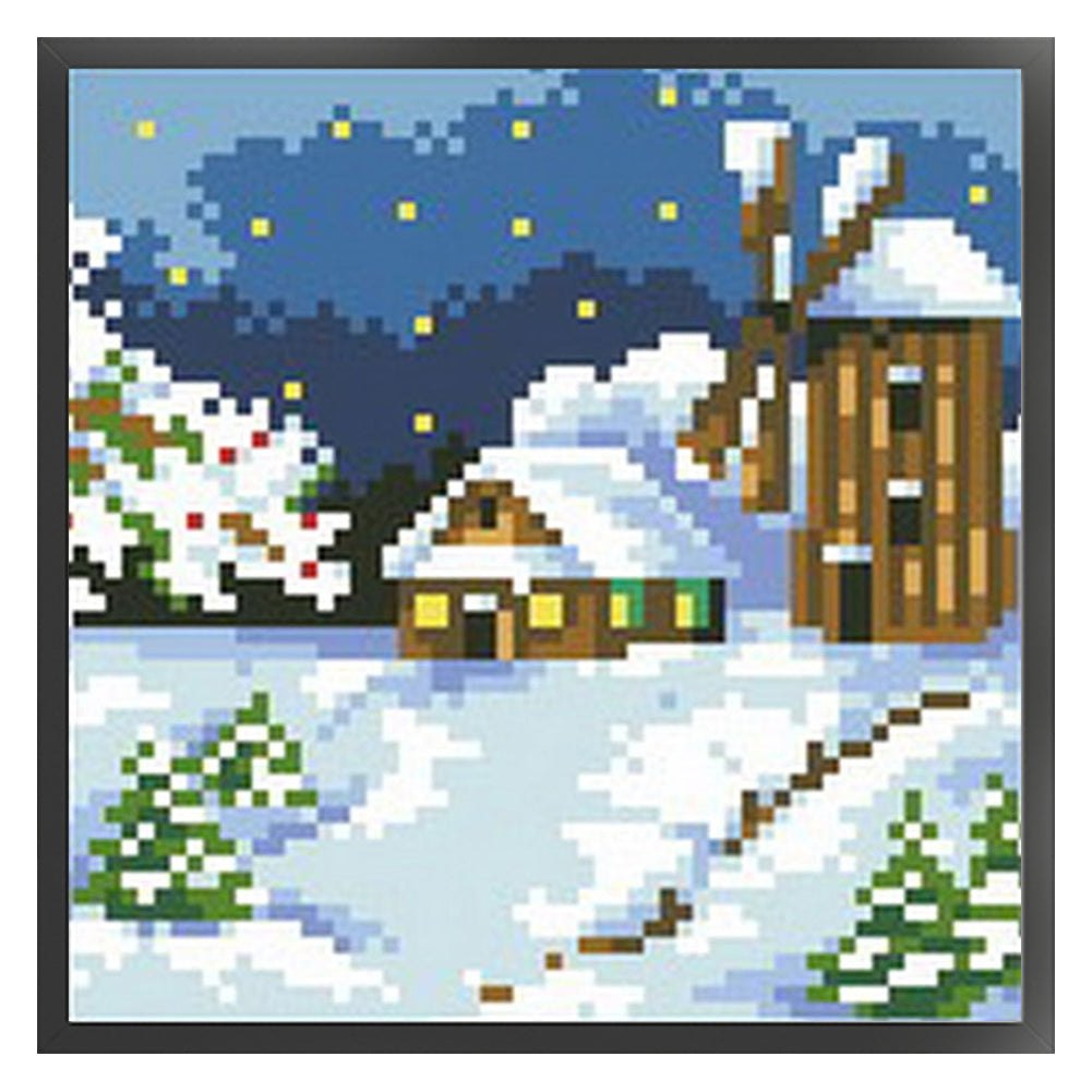 Four Seasons Scenery - Winter - Full  9CT Stamped Cross Stitch - Bead Embroidery 17x17CM/6.69x6.69in
