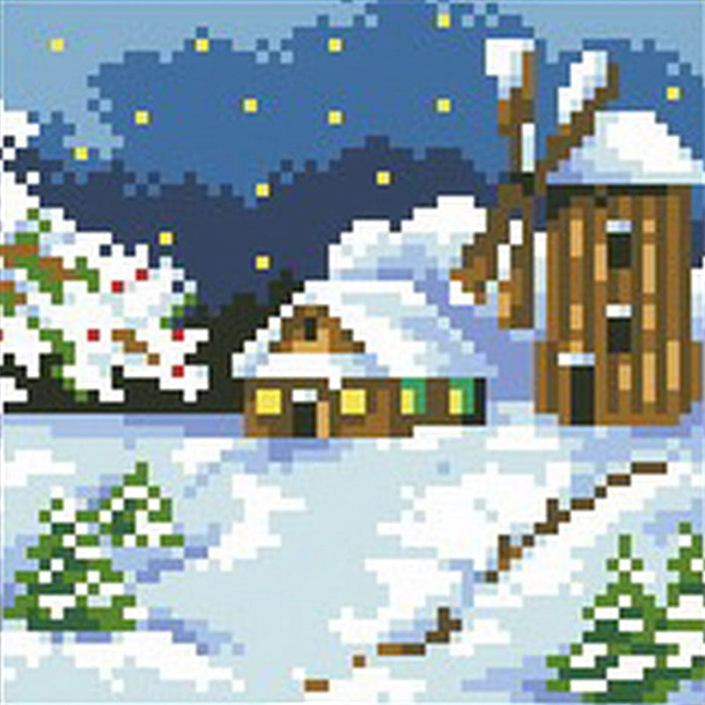 Four Seasons Scenery - Winter - Full  9CT Stamped Cross Stitch - Bead Embroidery 17x17CM/6.69x6.69in