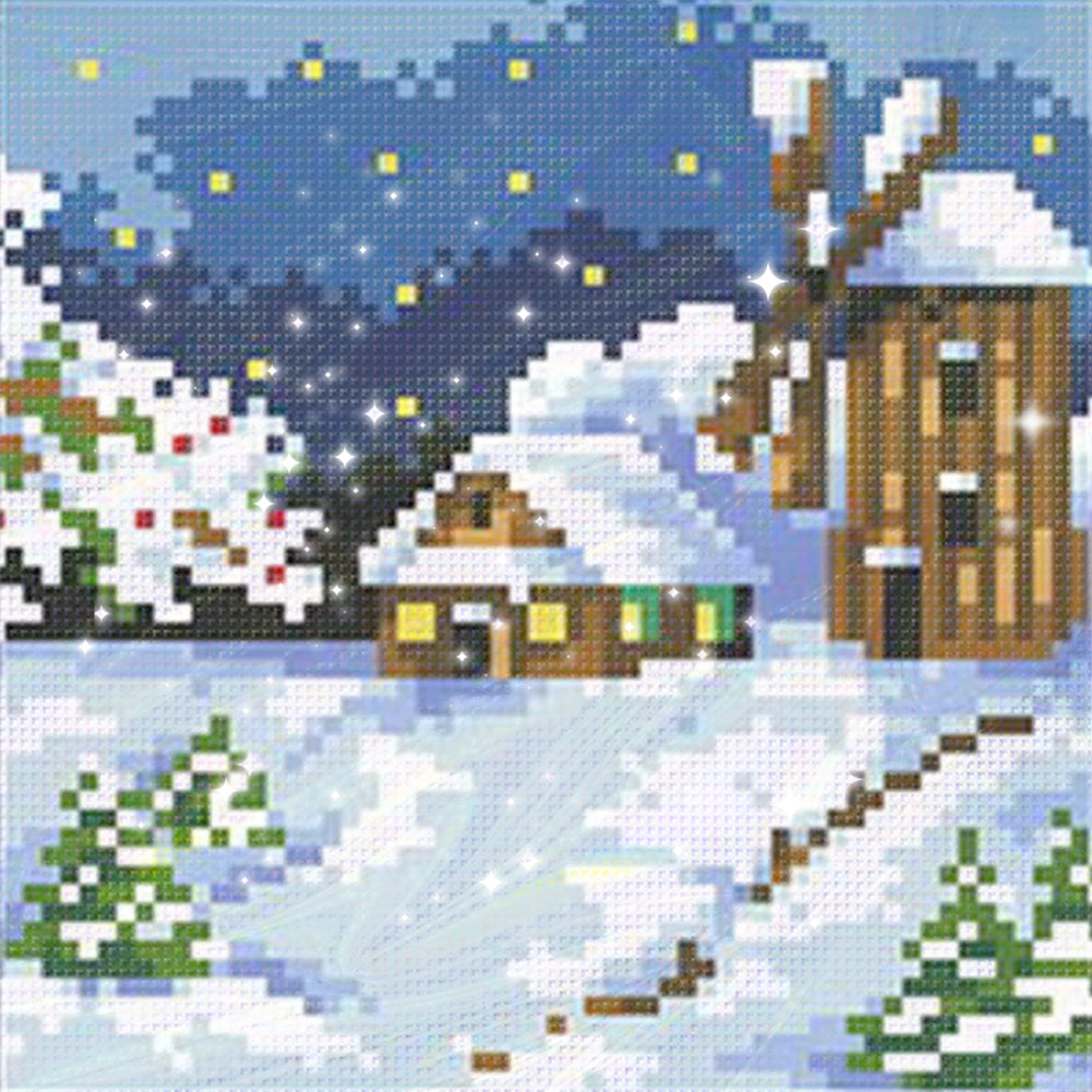 Four Seasons Scenery - Winter - Full  9CT Stamped Cross Stitch - Bead Embroidery 17x17CM/6.69x6.69in