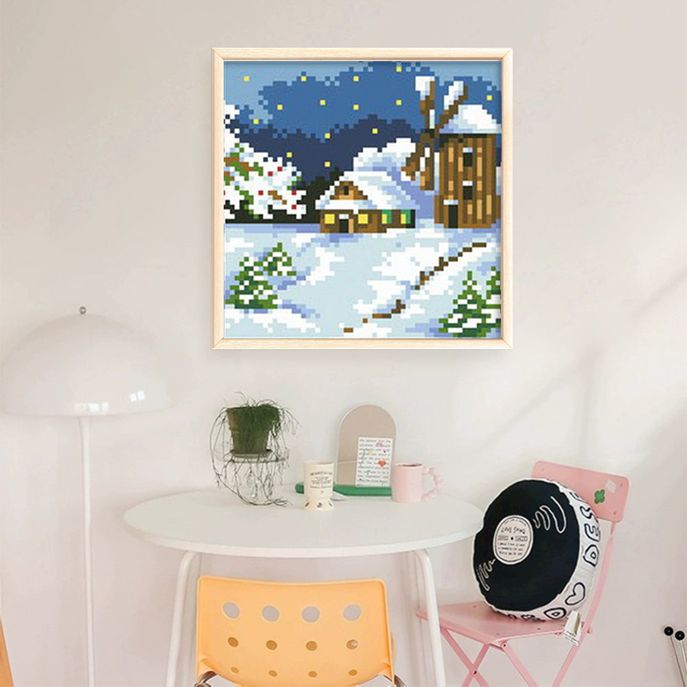 Four Seasons Scenery - Winter - Full  9CT Stamped Cross Stitch - Bead Embroidery 17x17CM/6.69x6.69in